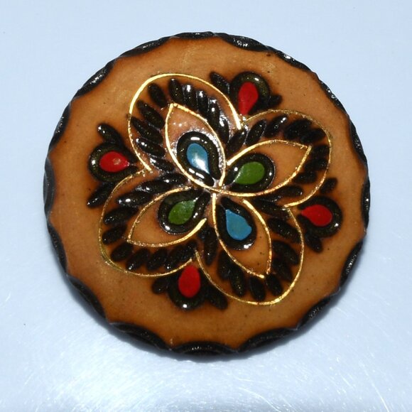 Wood Carved Hand Painted Flower Brooch - Poland - Picture 5 of 6